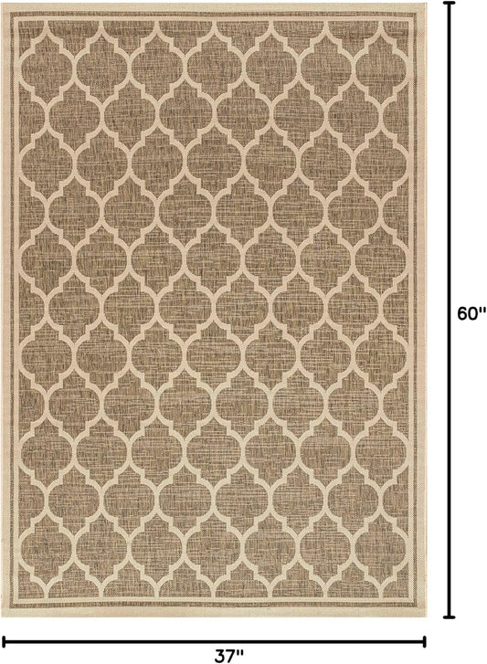 Eyely BMS109A-3 Santa Monica Trebol Moroccan Trellis Textured Weave Indoor/Outdoor Area Rug Coastal;Bohemian, Bedroom, Backyard, Patio, Easy-Cleaning, Non-Shedding, 3 X 5, Brown/Beige