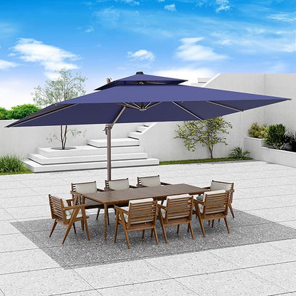 9x12 FT Patio Umbrella, Large Cantilever Rectangular Double Top Heavy Duty Offset Umbrellas with 360° Rotation, Outdoor shade for Garden Deck Pool, Navy