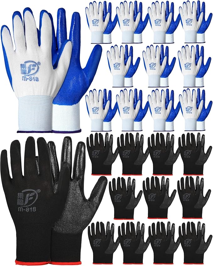 Nuogo 24 Pairs Gardening Gloves for Men Women Rubber Coated Landscaping Work Gloves Safety Work Construction