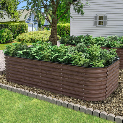 MUPATER 8x4FT Raised Garden Bed, Galvanized Raised Garden Bed with 3 Aluminum Support Rods, 24''H Mutli-in-1 Metal Garden Bed, Modular Raised Planter Box Outdoor for Vegetables, Flowers, Rustic