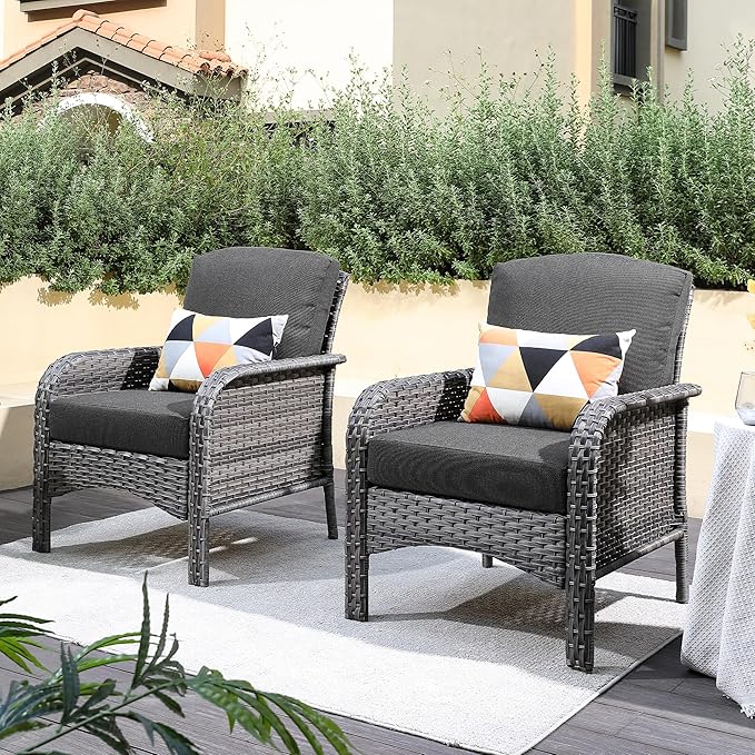 2 Pack Wicker Patio Furniture Chairs,Outdoor Rattan Chairs with Armrest Support 250 lb