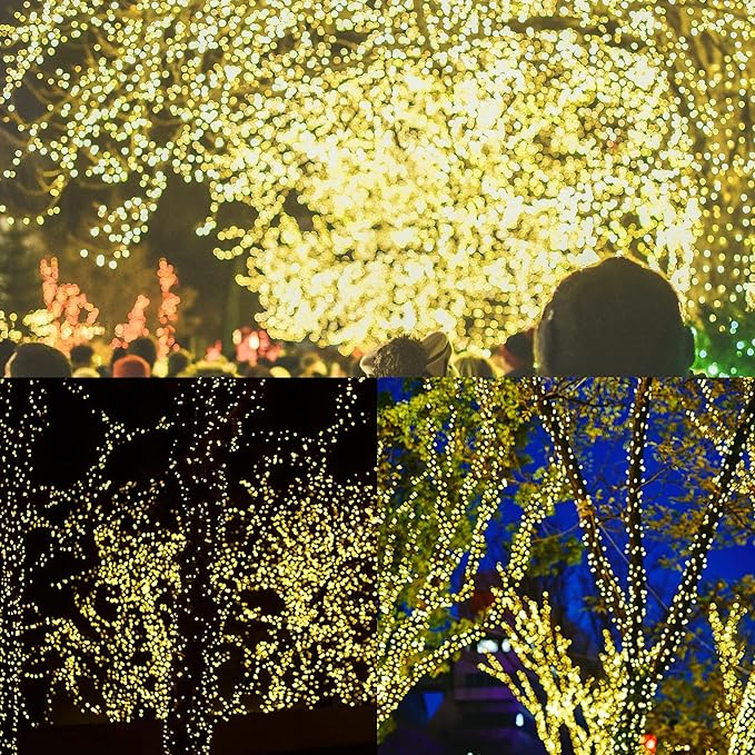 WATERGLIDE Extra Long 328 FT Fairy String Lights, 1000 LED Outdoor Green Wire Christmas Lights, Plug in Mini Light 8 Modes & Waterproof for Outside Xmas Tree Holiday Wedding Party Decor, Warm White