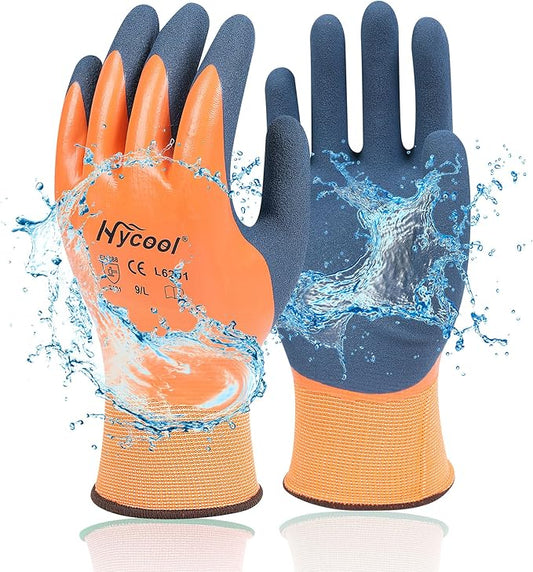 Waterproof Work Gloves for Men and Women, Hycool Thermal Insulated Freezer Rubber Coated Gloves,Super Grip L6201
