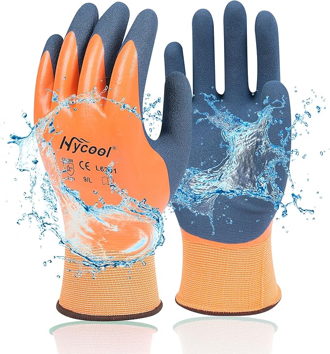Waterproof Work Gloves for Men and Women, Hycool Thermal Insulated Freezer Rubber Coated Gloves,Super Grip L6201