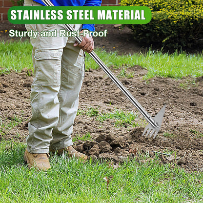 Dual Headed Hoe Garden Tool, 29.5"-57.7" Adjustable Long Handle Weed Puller Tool, Stainless Steel Hoe Cultivator and Weed Rake Gardening Tool, for Gardening Planting, Weeding, Digging, Loosening Soil
