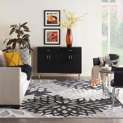 Nourison Aloha Indoor/Outdoor Black White 12' x 15' Area Rug, Tropical, Botanical, Easy Cleaning, Non Shedding, Bed Room, Living Room, Dining Room, Deck, Backyard, Patio (12x15)