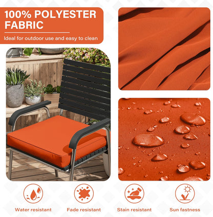 Patio Chair Cushions 17 X 16 X 3 Inch Waterproof Outdoor Seat Cushions for Patio Furniture, Outdoor Sofa Couch Pads with Ties & Handle, Set of 2, Orange