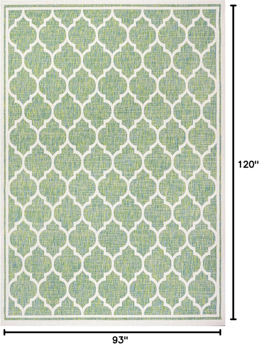 Eyely BMS109I-8 Santa Monica Trebol Moroccan Trellis Textured Weave Indoor/Outdoor Area Rug Coastal;Bohemian, Bedroom, Backyard, Patio, Easy-Cleaning, Non-Shedding, 8 X 10, Cream/Green