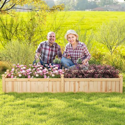 Giantex Wood Raised Garden Bed, Planting Bed with Corner Drainage, Non-Woven Liner for Growing Vegetables, Flowers, Herbs, Fruits, 89”x23.5”x16” Divisible Planter Box for Backyard, Garden, Lawn