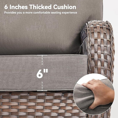 Luxury 6" Outdoor Cushions for Patio Furniture, 24x24x6" Thick Seat Cushion Set of 5, Fade Resistant Couch Chair Replacement Cushions High Density Deep Wicker Chair Cushion w/ Removable Cover Gray