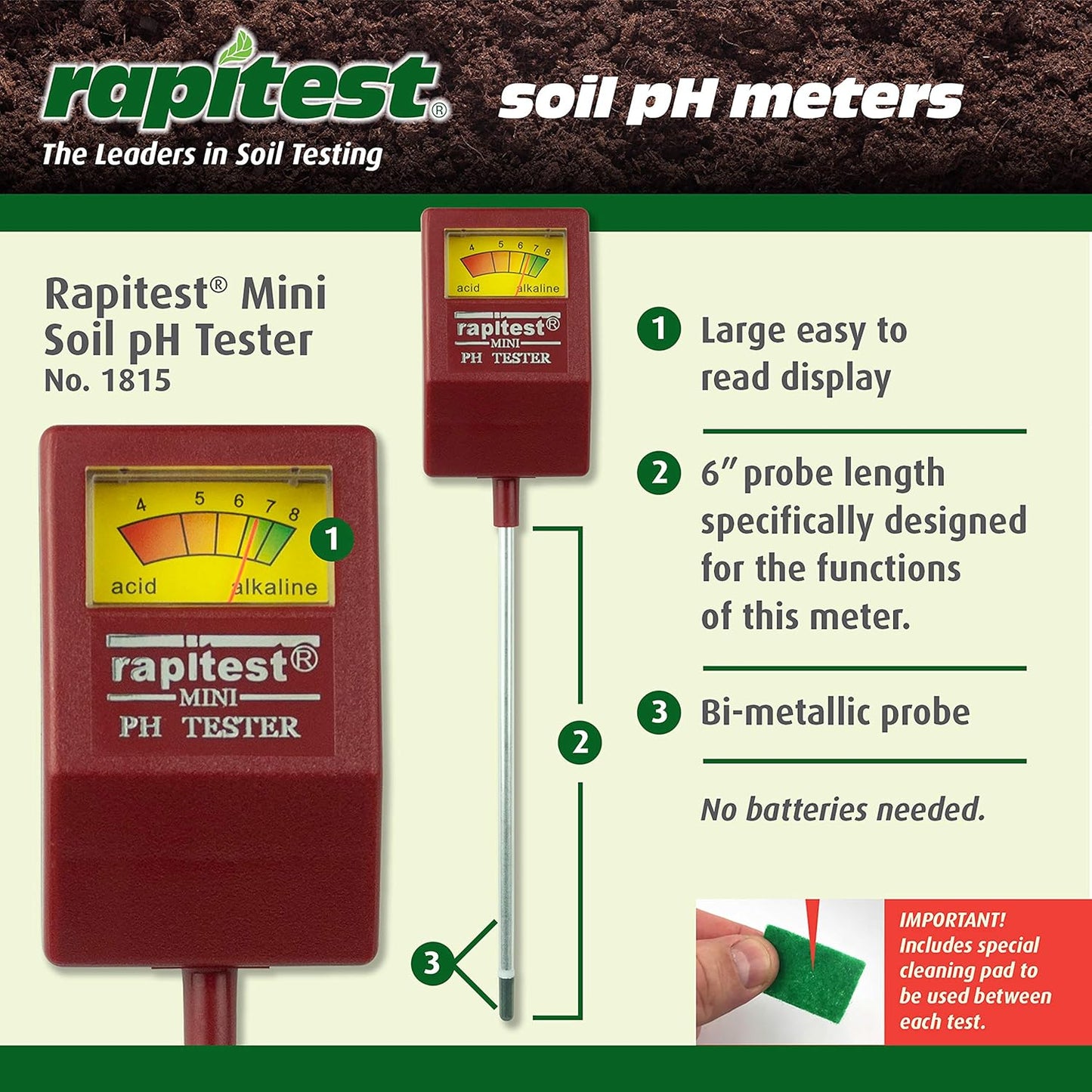 Luster Leaf 716753 Soil pH Tester 1815 Rapitest Mini, Steel