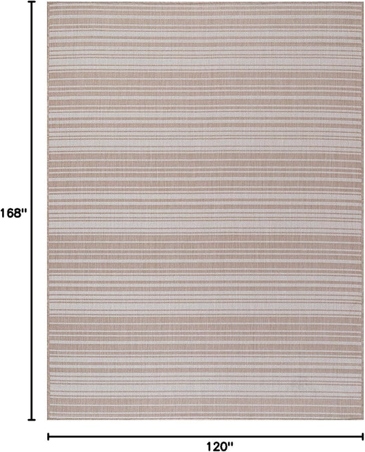 Stripe Outdoor Rug 10x14 Washable Outside Carpet for Indoor Patio Porch Waterproof Easy Cleaning Non Shedding Area Rugs Beige 10 x 14