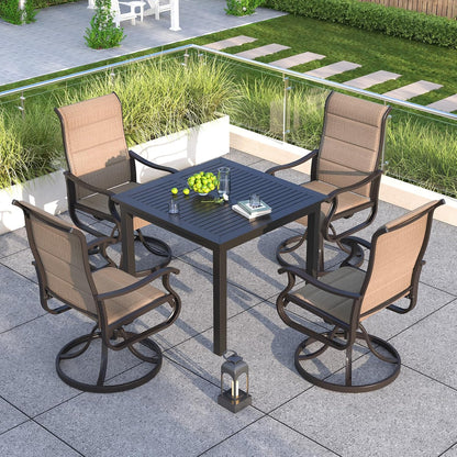 Amopatio Padded Patio Swivel Chairs Set of 4, Outdoor Dining Chairs with Ultra Soft Textilene High Back Seat & Metal Rocker Frame, for Backyard Deck Lawn Garden, Brown