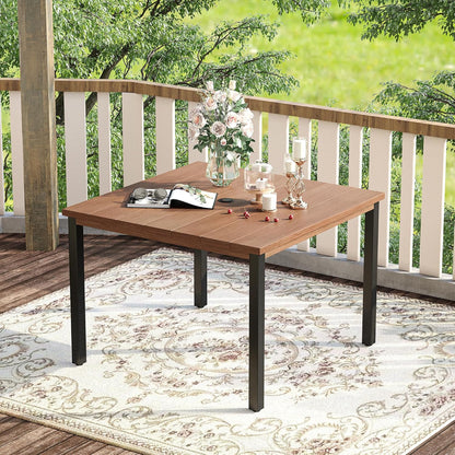 VICLLAX 40.2" Square Patio Dining Table for 4, Outdoor Table with Umbrella Hole, All Weather Metal Patio Table for Lawn Garden, Walnut Wood-Like Tabletop