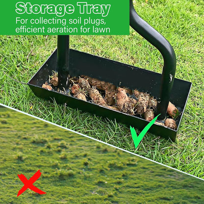YOFIT 3-in-1 Lawn Aerator Tool with Spikes, Manual Core Yard Aerator, Grass Plug Air Aerators with Soil Tray, Metal Aeration Tools with Changeable Head for Lawn Care, Garden Maintenance (38.2 Inch)