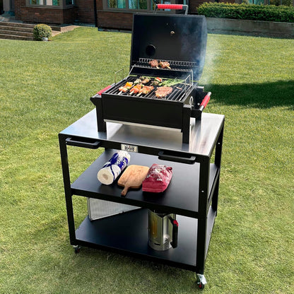 36''x 24'' Large Movable Pizza Oven Table for Outdoor, 304 Stainless Steel Grill Cart with Wheels, 3-Shelf Outdoor Kitchen Prep Table Pizza Oven Stand on Wheels for Pizza Oven& Griddle