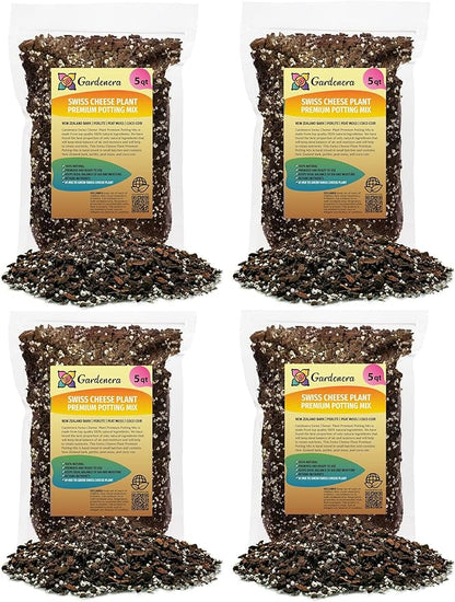 Gardenera Premium Swiss Cheese Plant Potting Mix - 20 QT - Monstera Deliciosa Blend for Optimal Nutrients and Drainage for Healthy Growth - (4 Bags of 5 Quart)