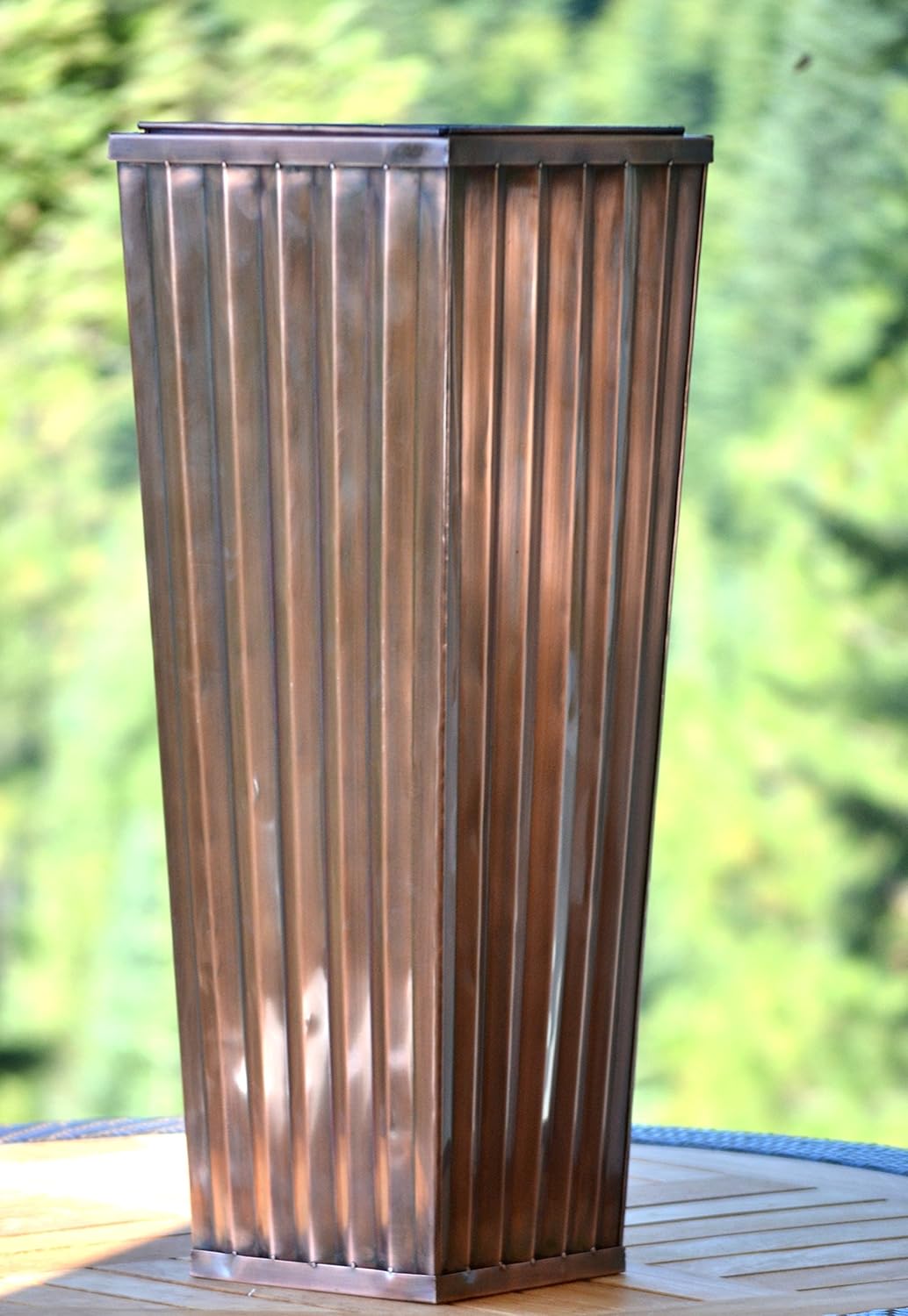H Potter Tall Outdoor Indoor Planter Patio Deck Flower Ribbed Garden Antique Copper Finish Large