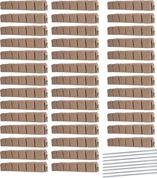 Beuta Landscape Edging | Garden Edging Border | Faux Stone Blocks for Lawn Edging, Flower Beds & Yard Edging– 40 Pack | Each Section Has 6 Blocks 48" L x 4" W x 6.5" H | 80 Spikes | Cobblestone
