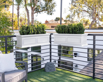 Veradek Brixton Series Plastic Railing Planter - Rectangular Planter for Outdoor Deck/Balcony | Crack-Resistant with Adjustable Rail Attachment | Classic Estate Design for Herbs, Succulents, Flowers