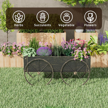 Metal Raised Garden Bed with Wagon Wheels, Small Wagon Planter Box Outdoor, Decorative Garden Planter Flower Cart for Flowers Herbs Vegetables, Patio and Balcony Decor (Golden)