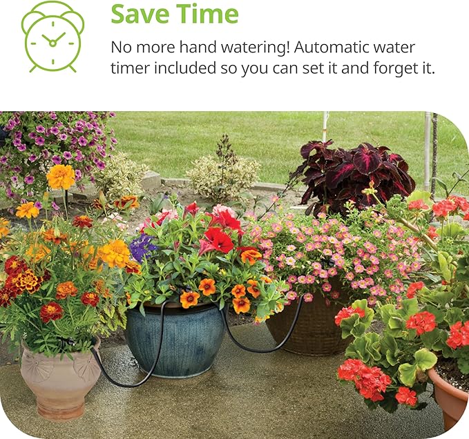 Raindrip R560DP Automatic Drip Irrigation Watering Kit with Timer for Containers and Hanging Baskets, Waters up to 20 Plants, Includes Timer with Customizable Settings and 20 PC Drippers Black