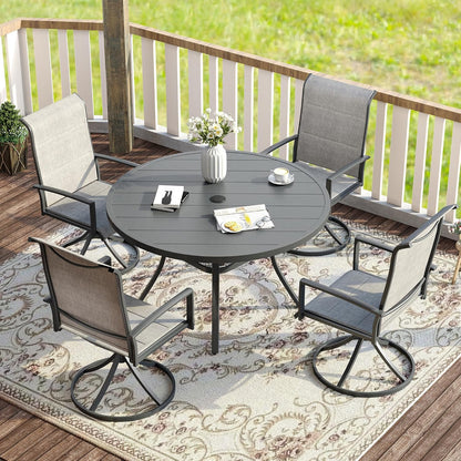VICLLAX 41.2"x 28" Outdoor Round Patio Table for Lawn Garden, All Weather Metal Round Patio Dining Table with Adjustable Umbrella Hole, Patio Table for 4 Person, Grey Tabletop