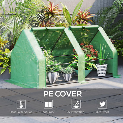 Outsunny 6' x 3' x 3' Mini Greenhouse with Zippered Doors & Roll-up Windows, Portable Plant Hot House with Durable PE Cover, Water Resistant, UV Protected for Outdoor Flowers, Vegetables, Green