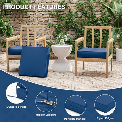 Patio Chair Cushions 19 X 19 X 4 Inch Waterproof Outdoor Seat Cushions for Patio Furniture, Outdoor Sofa Couch Pads with Ties & Handle, Set of 2, Blue