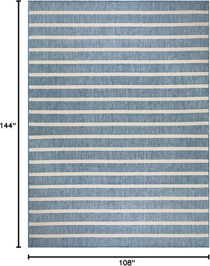 Nourison Home Positano Indoor/Outdoor Navy Ivory 9' x 12' Area Rug, Easy Cleaning, Non Shedding, Bed Room, Living Room, Dining Room, Backyard, Deck, Patio (9x12)