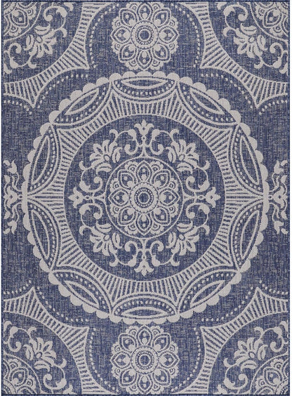 Medallion Outdoor Rug 9x12 Washable Outside Carpet for Indoor Patio Porch Waterproof Easy Cleaning Non Shedding Area Rugs Blue 9 x 12