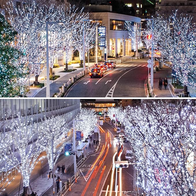 Upgrade 2Pack 500LED Solar String Lights for Outside, 180FT Solar Christmas String Lights Outdoor with 8 Modes, IP65 Waterproof Outdoor Twinkle Light, Garden Xmas Tree Christmas Decoration, Cool White