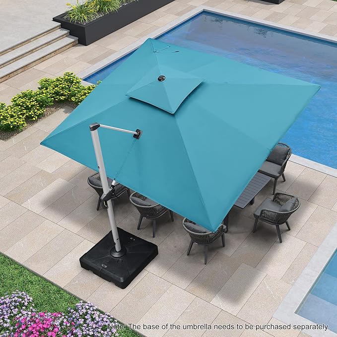 PURPLE LEAF 10' X 12' Patio Umbrella Outdoor Rectangle Umbrella Large Cantilever Umbrella Windproof Offset Heavy Duty Sun for Garden Deck Pool Patio, Turquoise Blue
