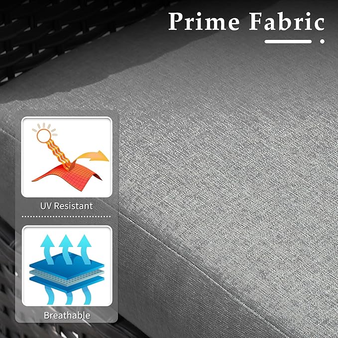 6-Piece Wicker Patio Furniture Set, All-Weather Rattan Conversation Bistro Loveseat Chair and Table Set for Backyard, Balcony and Deck with Soft Cushions and Metal Table(Dark Gray)