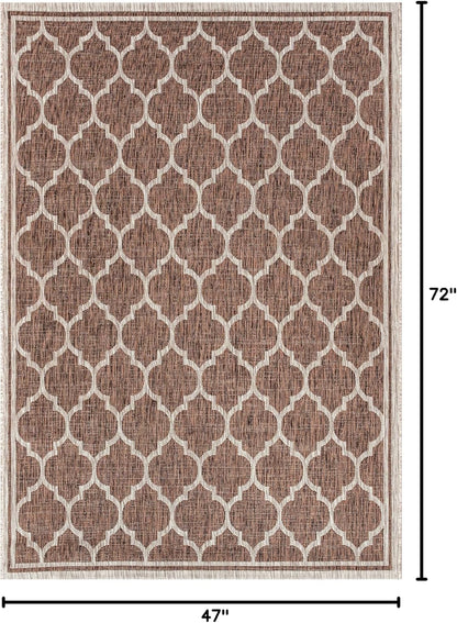 Eyely BMS109B-4 Santa Monica Trebol Moroccan Trellis Textured Weave Indoor/Outdoor Area Rug Coastal;Bohemian, Bedroom, Backyard, Patio, Easy-Cleaning, Non-Shedding, 4 X 6, Espresso/Taupe