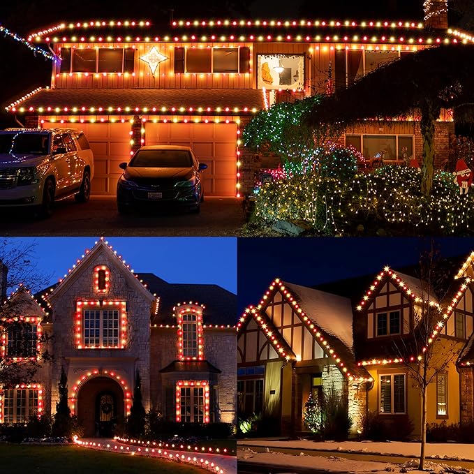 Brizled Red & Warm White Christmas Lights, 33ft 100 LED Faceted C5 Christmas String Lights, 120V UL Certified Xmas Tree Light Connectable White Xmas Light Indoor Outdoor for Home Tree Holiday Patio