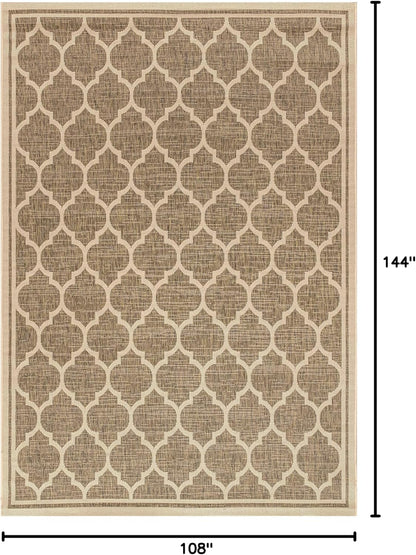Eyely BMS109A-9 Santa Monica Trebol Moroccan Trellis Textured Weave Indoor/Outdoor Area Rug Coastal;Bohemian, Bedroom, Backyard, Patio, Easy-Cleaning, Non-Shedding, 9 X 12, Brown/Beige