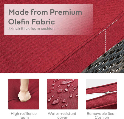 5 Piece Outdoor Patio Furniture Set - Wicker Furniture Patio Conversation Set, Outdoor Swivel Rocker Chairs with 3-Seater Sofa and 2 Ottomans for Small Space, Red Cushion