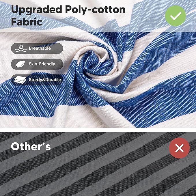 SUNCREAT Large Hammocks for Outside, Long Replacement Hammock Two Person for Stand, Blue White Stripes