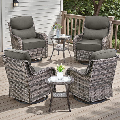 6 Piece Outdoor Patio Swivel Rocker Chairs, Waterproof Wicker, High Back, Deep Seating, Wide Armrest, Upgraded 6 inch Thick Cushions, Side Table, Ideal for Deck Porch Yard, Mixed Grey/Grey