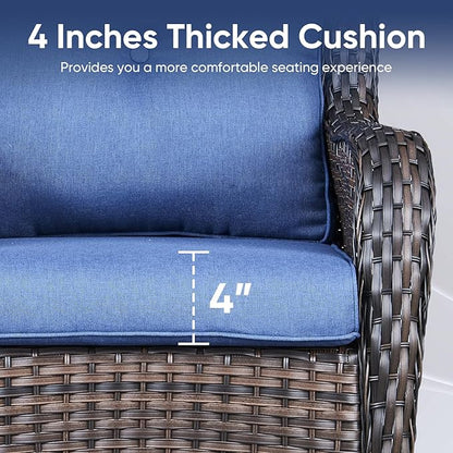 Outdoor Chair Cushions 3 Packs - Outside High Back Thick Water-Resistant Cushion 22x24 with Zipper Cover for Patio Glider Rocking Chairs Loveseat Couch – Blue/Buckle