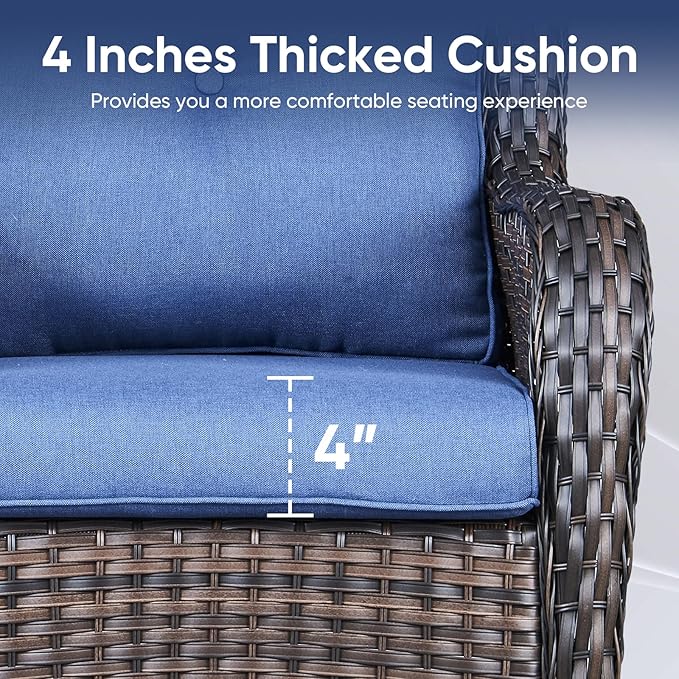 Patio Chair Cushions 5 Packs - Outside 22x24 High Back Water-Resistant Cushion with Zipper Cover for Outdoor Glider Rocking Chairs Loveseat 3-seat Couch Sofa – Blue/Buckle