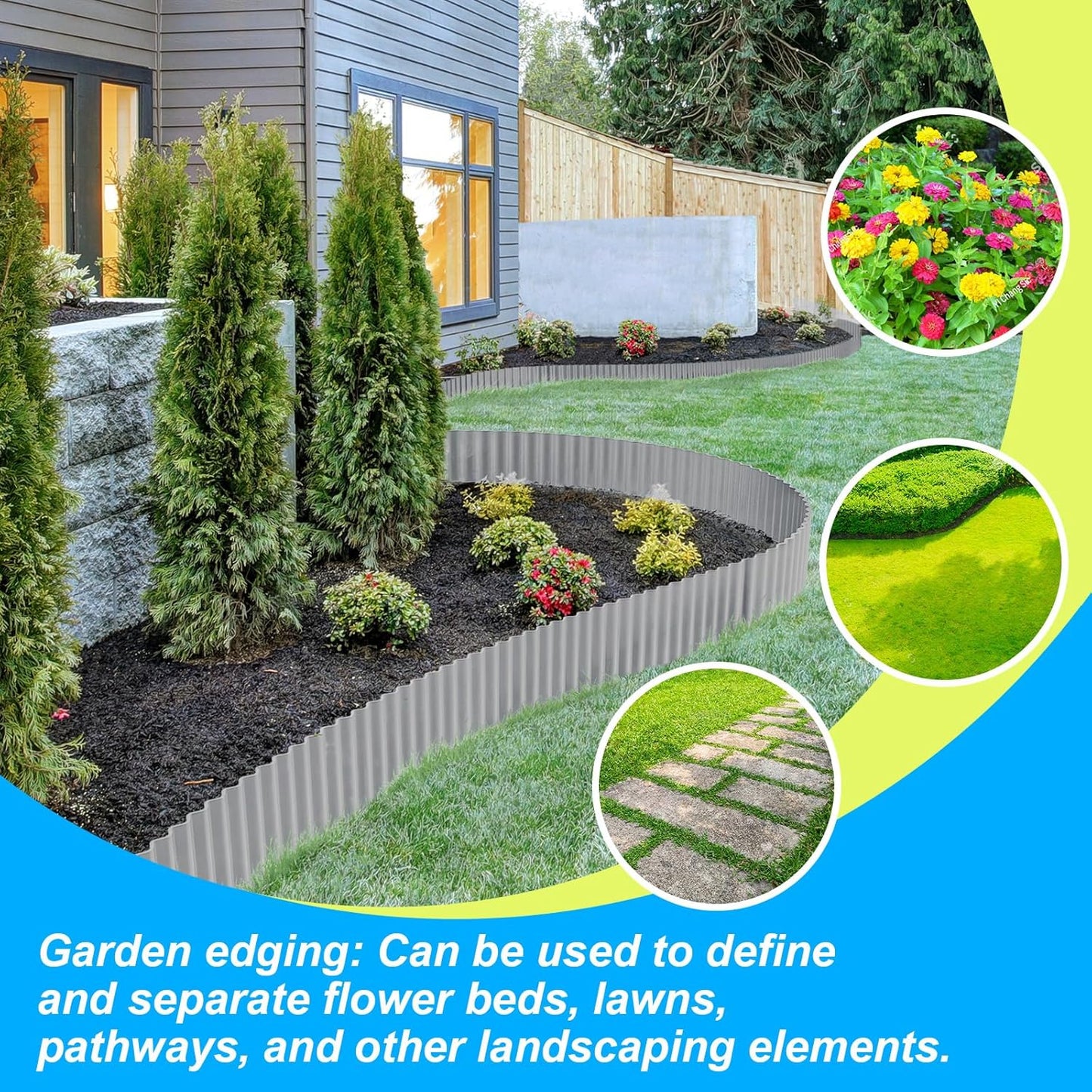 LAVEVE Corrugated Metal Garden Edging 4" x 10Ft, Landscape Edging Border for Lawn, Flower Bed, Garden Fence, Paver Edging (Light Gray)