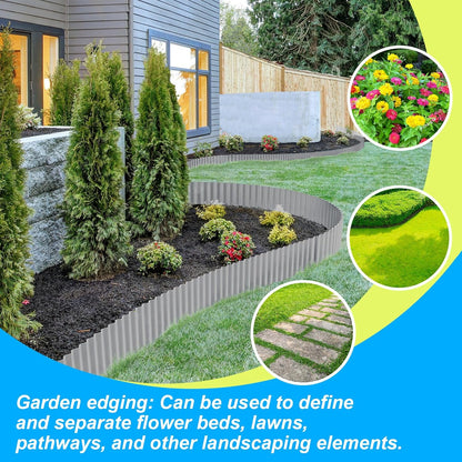 LAVEVE Corrugated Metal Garden Edging 10" x 20Ft, Landscape Edging Border for Lawn, Flower Bed, Garden Fence, Paver Edging (Light Gray)