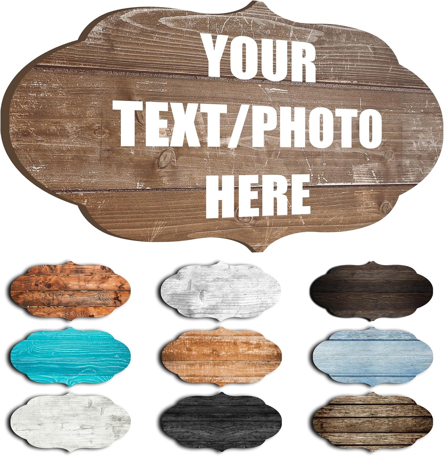 Custom Personalized Wood Text Signs, 3 Sizes, 30 Fonts, 9 Wood Colors, Custom Patterns - Blank Shaped Wood Signs, Farmhouse Decorative Wood Signs, Home, Kitchen, Rustic Wall Decor.