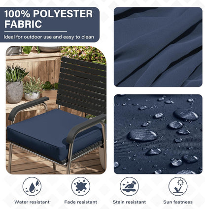 Patio Chair Cushions 22 X 22 X 4 Inch Waterproof Outdoor Seat Cushions for Patio Furniture, Outdoor Sofa Couch Pads with Ties & Handle, Set of 2, Navy Blue
