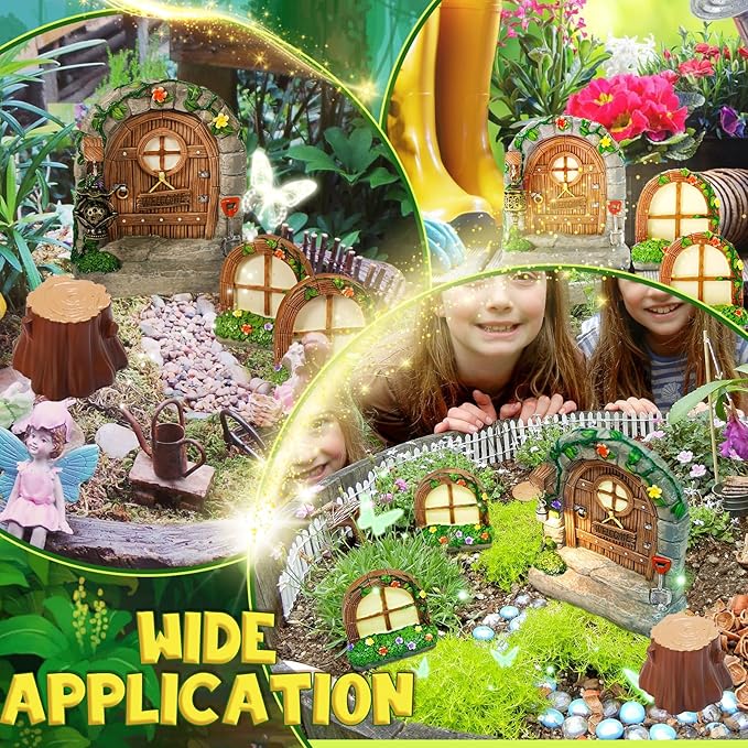 7 Pcs Fairy Doors for Trees Resin Fairy Garden Accessories Outdoor kit Fairy House Kit for DIY Micro Landscape Ornament