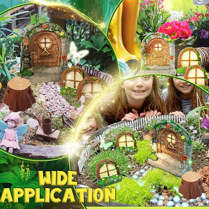 7 Pcs Fairy Doors for Trees Resin Fairy Garden Accessories Outdoor kit Fairy House Kit for DIY Micro Landscape Ornament