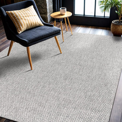 CAMILSON Easy Jute Rug 4x6, Indoor Outdoor Gray Color Farmhouse Area Rugs for Living Room Patio and Kitchen Rug, Solid Boho Woven Design, Easy-Cleaning, Washable Outside Carpet Alfombras (4 x 6)