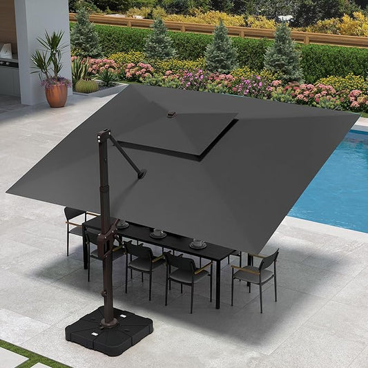 9' X 12' Cantilever Patio Umbrella Outdoor with Base Included Heavy Duty Double Top Windproof Rectangle Offset Umbrellas with 360-degree Rotation for Pool Deck Backyard, Grey